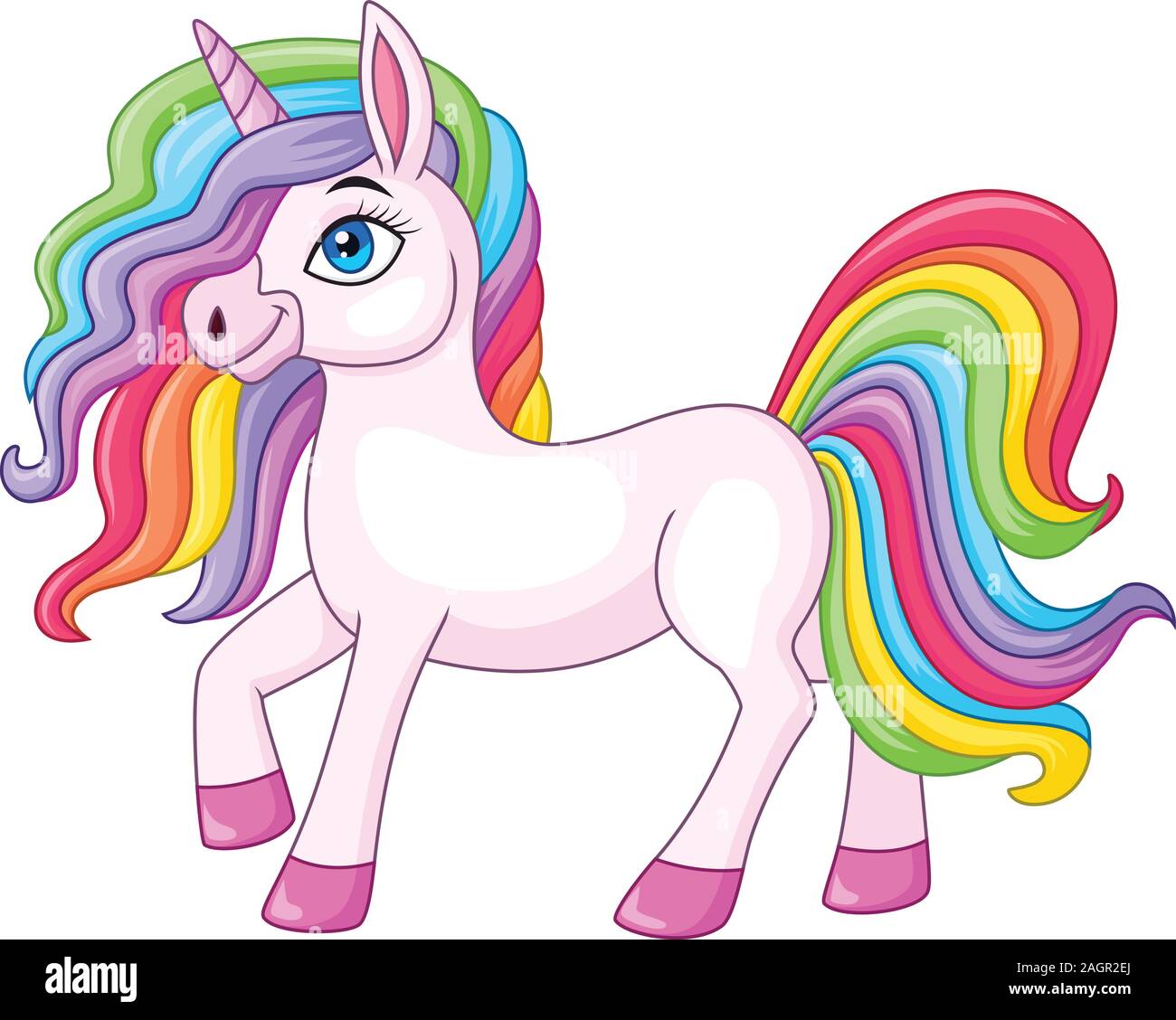 Cartoon rainbow unicorn isolated on white background Stock Vector