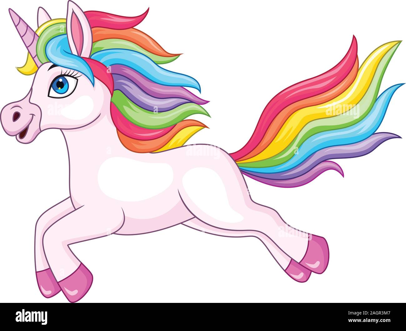Cartoon rainbow unicorn isolated on white background Stock Vector
