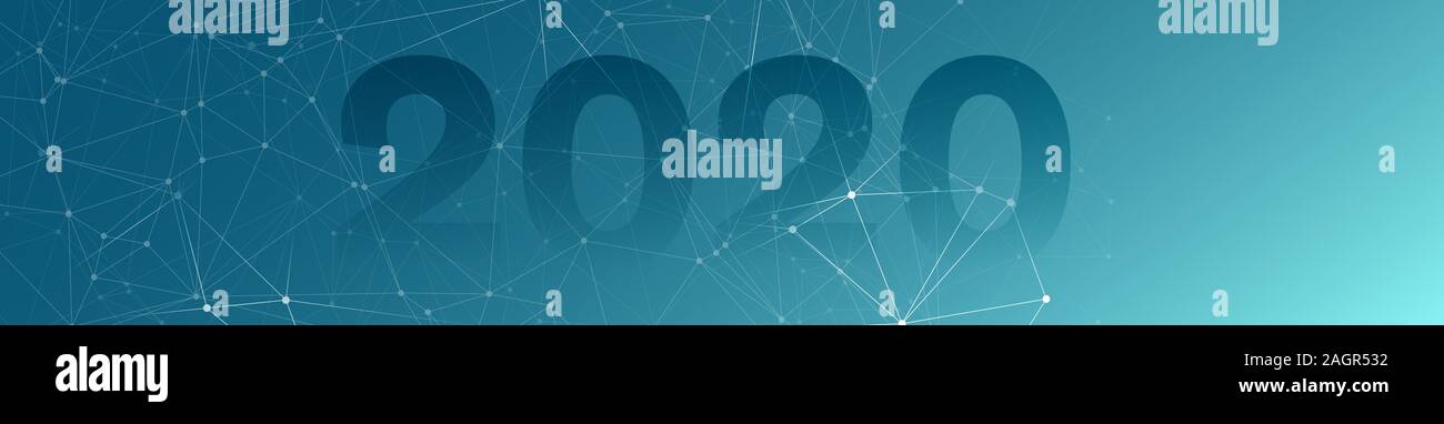 Long Banner 2020 And Connected Lines And Dots Stock Photo