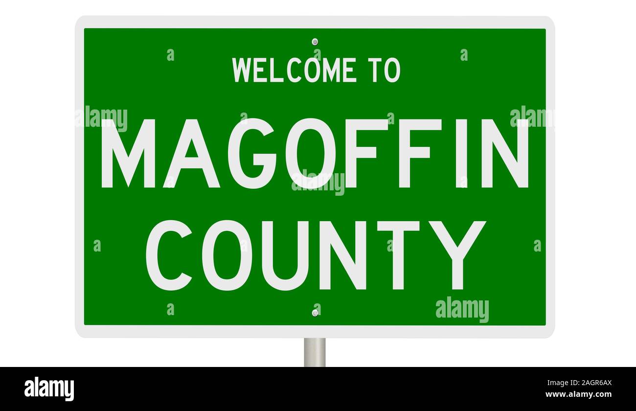 Rendering of a green 3d highway sign for Magoffin County Stock Photo