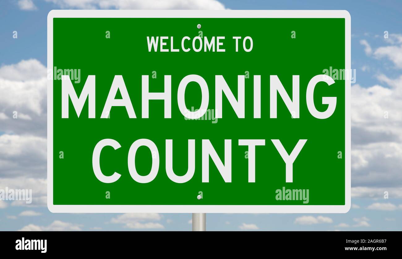 Rendering of a green 3d highway sign for Mahoning County Stock Photo