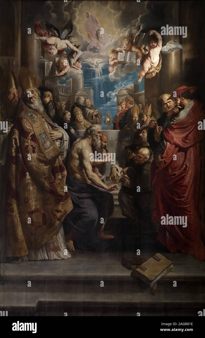 The Disputation of the Holy Sacrament. Museum: Sint-Pauluskerk, Antwerpen. Author: Pieter Paul Rubens. Stock Photo