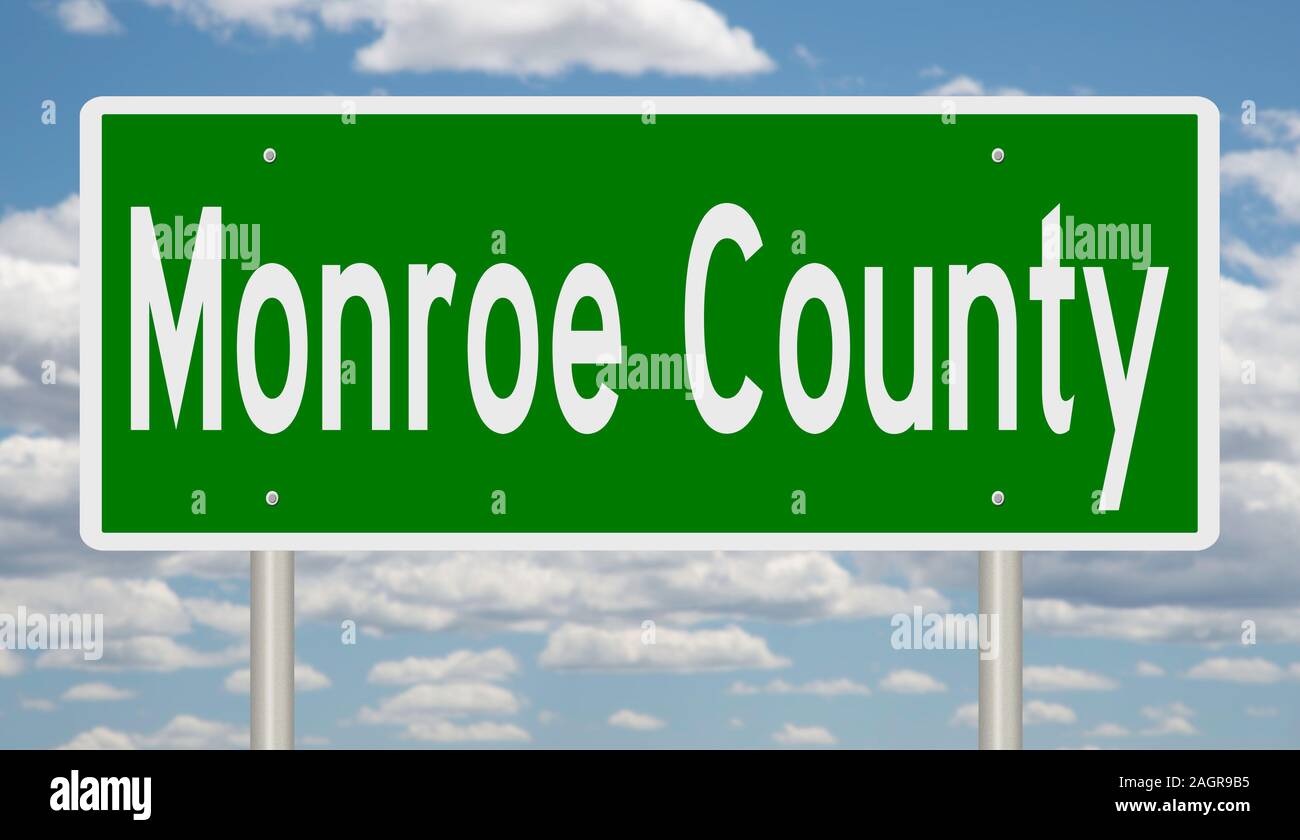 Rendering of a green 3d highway sign for Monroe County Stock Photo