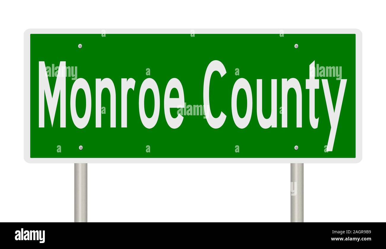 Rendering of a green 3d highway sign for Monroe County Stock Photo