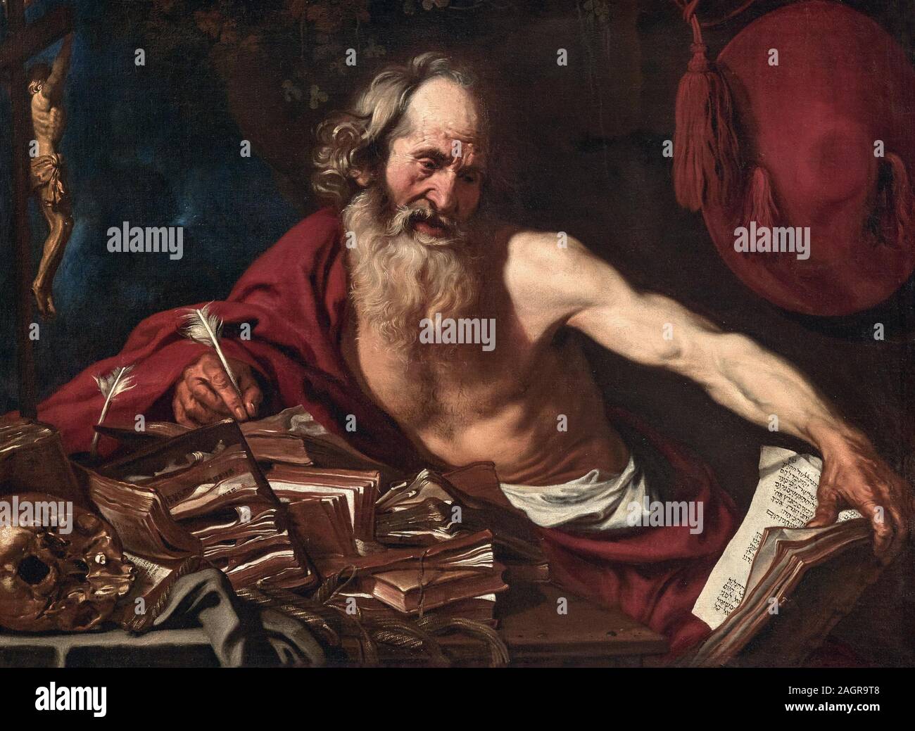 Saint Jerome in his Cell. Museum: PRIVATE COLLECTION. Author: Joost Van de Hamme. Stock Photo