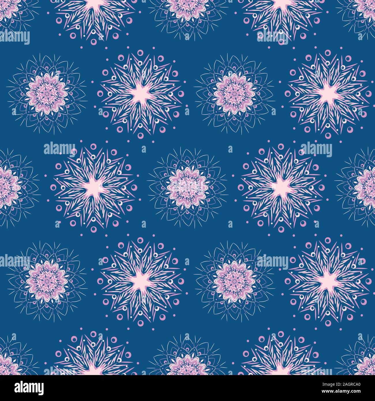 pink snowflake mandalas seamless vector pattern Stock Vector