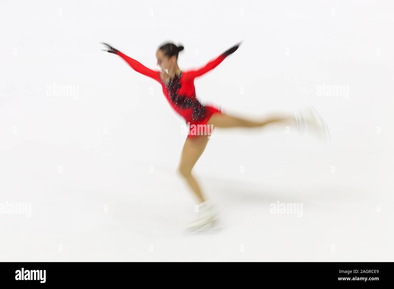ISTANBUL, TURKEY - NOVEMBER 28, 2019: Blured motion of unidentified Ice skater performs during Bosphorus Cup figure skating championships Stock Photo