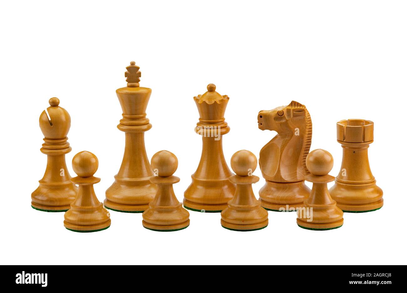 Chess Pieces in wooden texture in white color Stock Photo