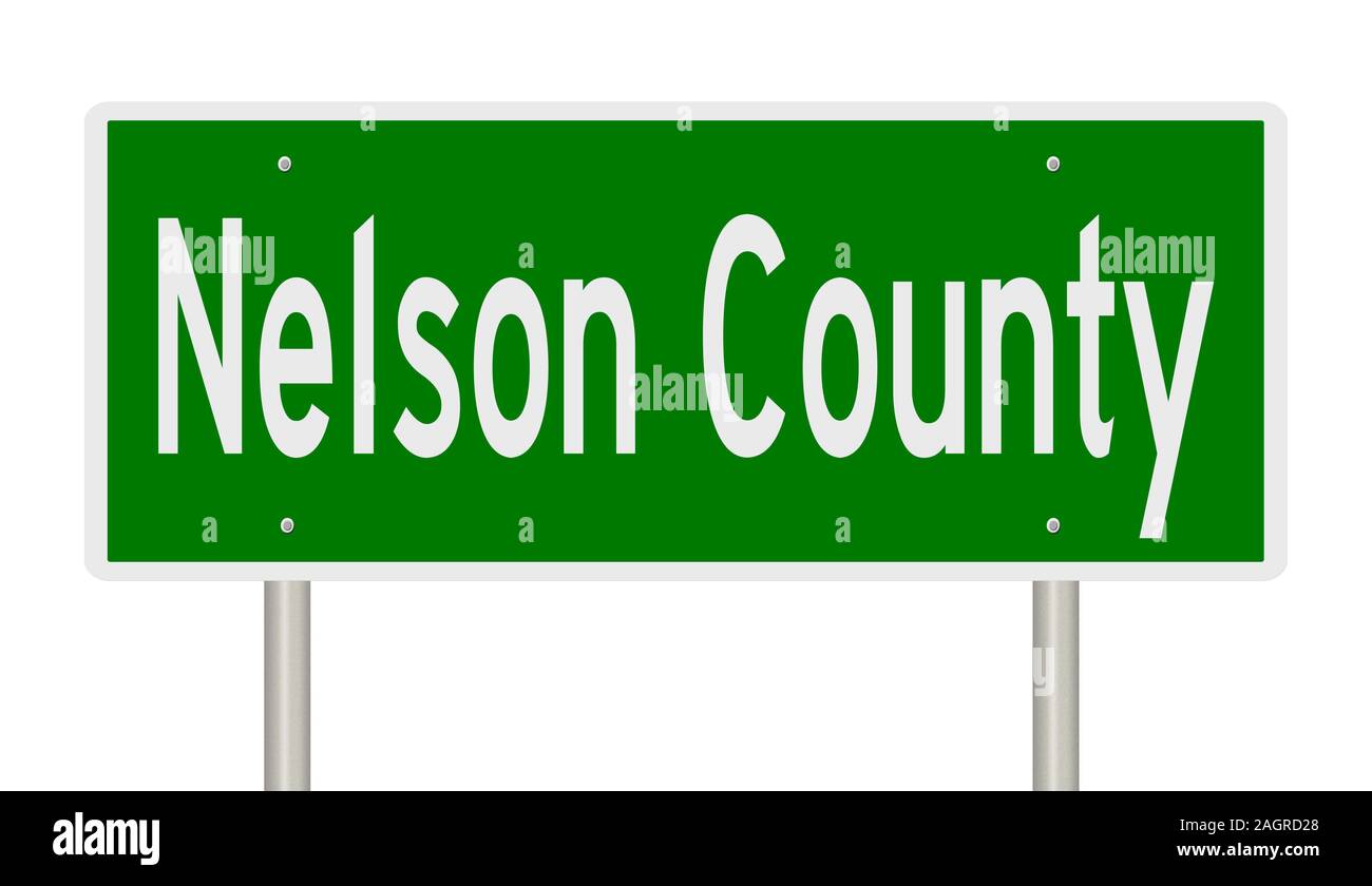 Rendering of a green 3d highway sign for Nelson County Stock Photo