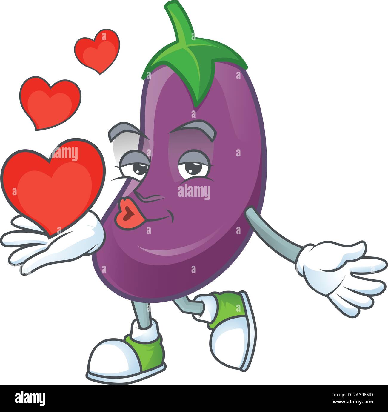 Happy eggplant cartoon character mascot with heart Stock Vector Image