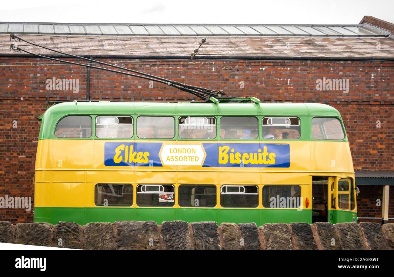 side view of double decker electric trolley bus at the Black Country