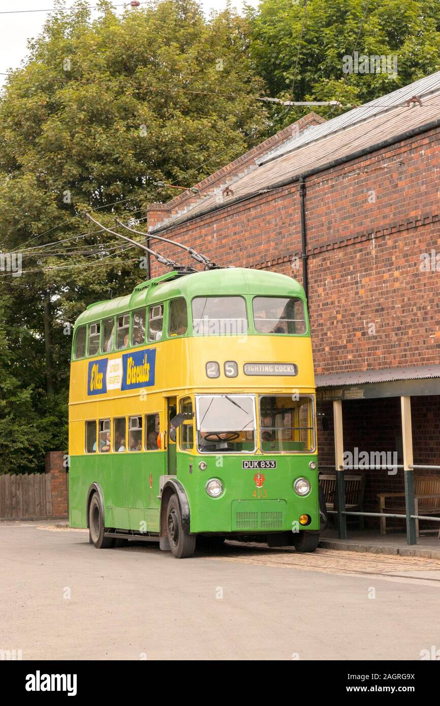 double decker electric trolley bus at the Black Country Living Museum