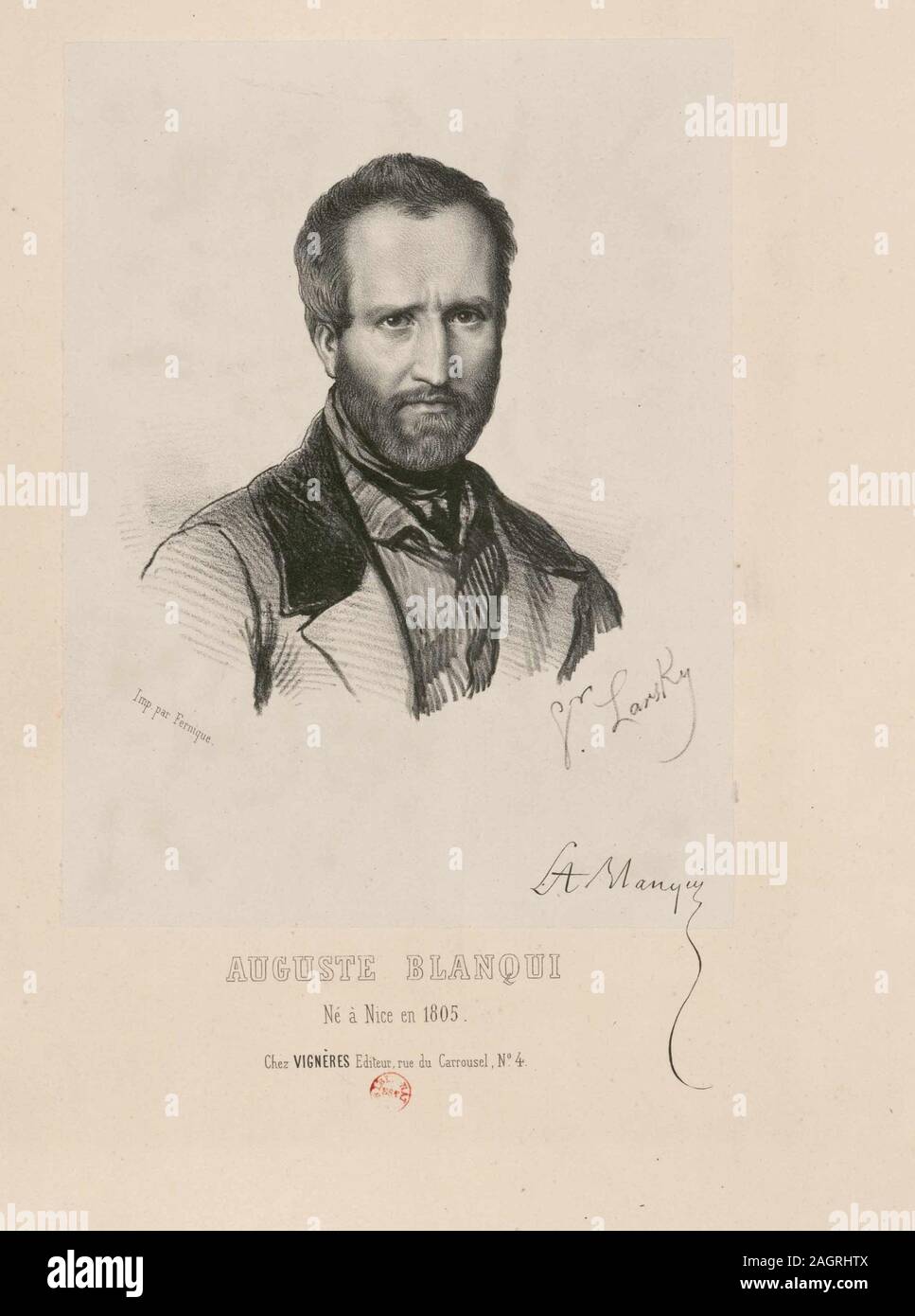 Portrait of Louis-Auguste Blanqui (1805-1881). Museum: BIBLIOTHEQUE NATIONALE DE FRANCE. Author: Victor Larsky. Stock Photo