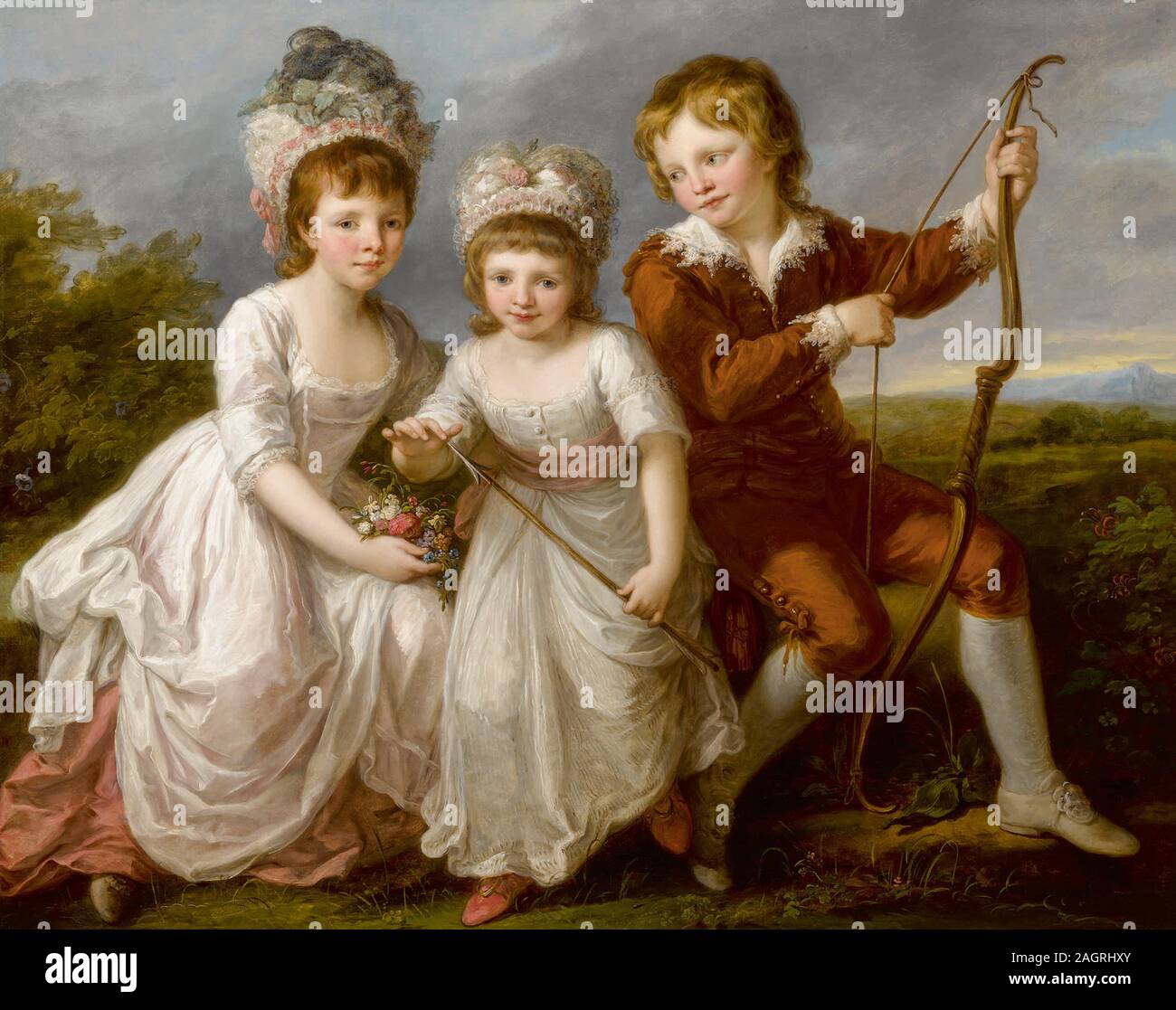 Portrait of Lady Georgiana Spencer, Henrietta Spencer and George Viscount Althorp. Museum: PRIVATE COLLECTION. Author: ANGELICA KAUFFMANN. Stock Photo