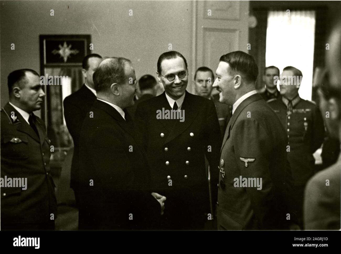 Meeting between Molotov and his delegation and Hitler in the Reich Chancellery in November 1940. Museum: Russian State Historical Library, Moscow. Author: Heinrich Hoffmann. Stock Photo