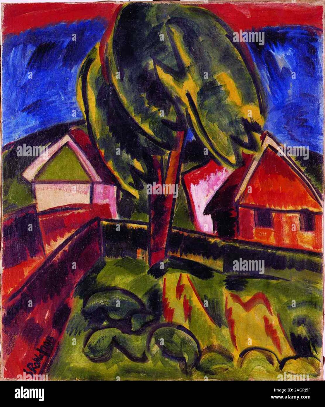 Landscape with tree. Museum: Aargauer Kunsthaus, Aarau. Author: KARL SCHMIDT-ROTTLUFF. Stock Photo