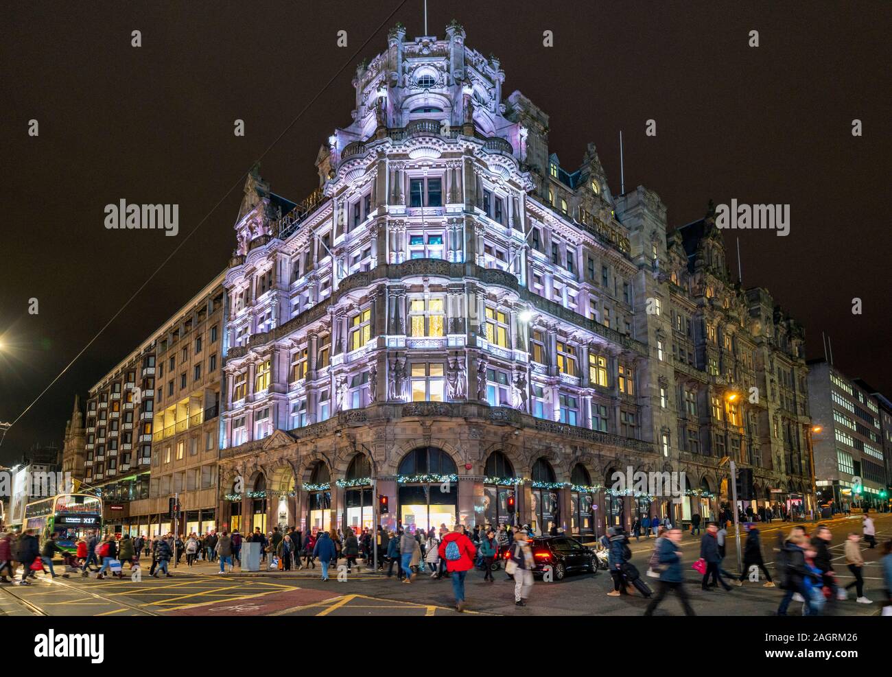 Night view of Jenners department store on Princes Street in Edinburgh, Scotland, Uk Stock Photo