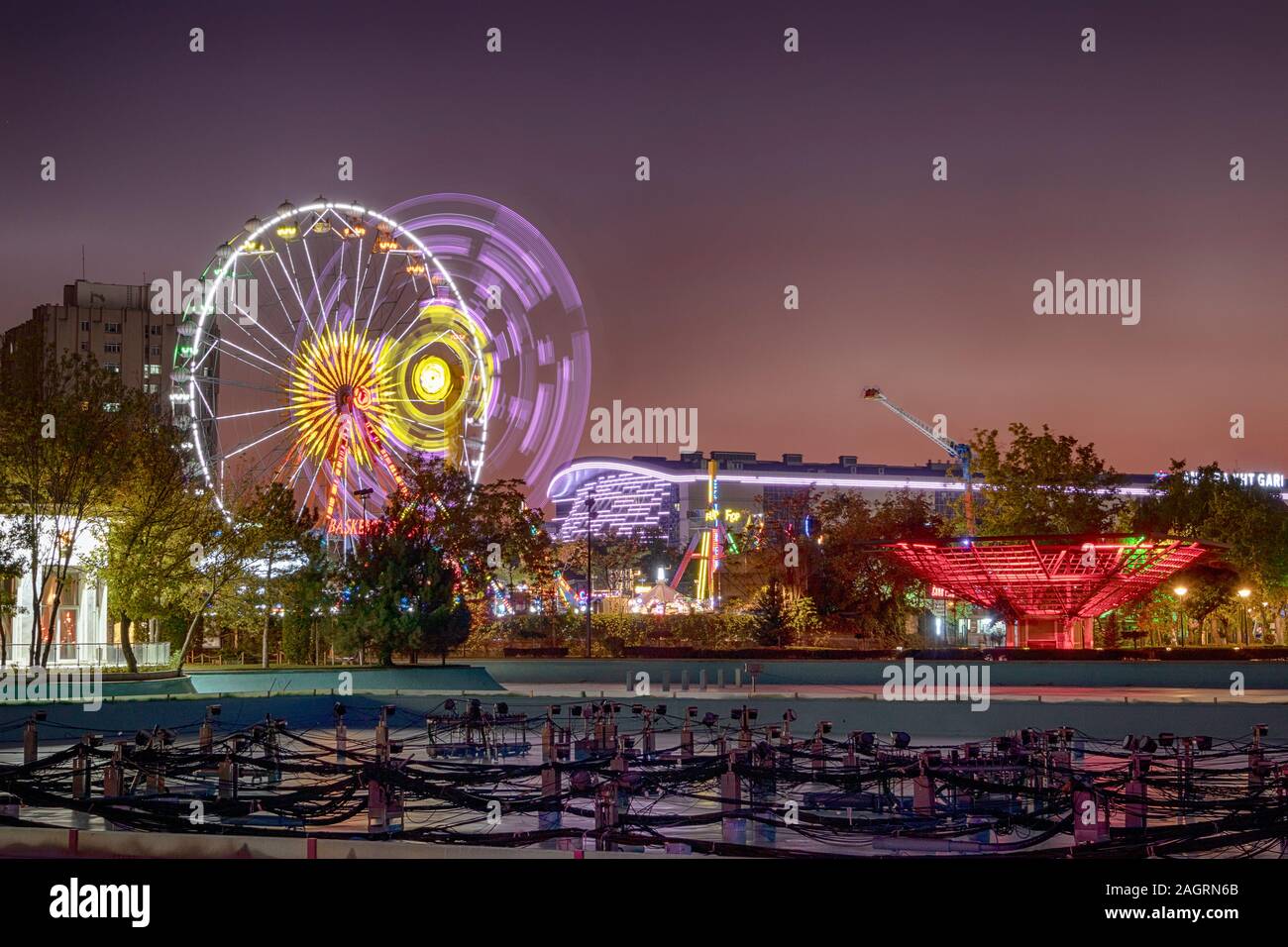 Luna park night view from Genclik Park in Ankara, Turkey Stock Photo