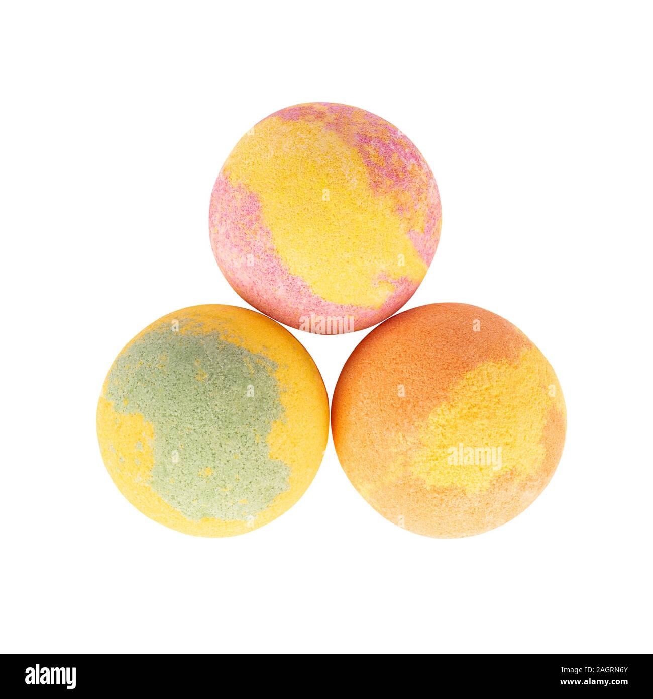Triangle of variegated bath bombs Stock Photo