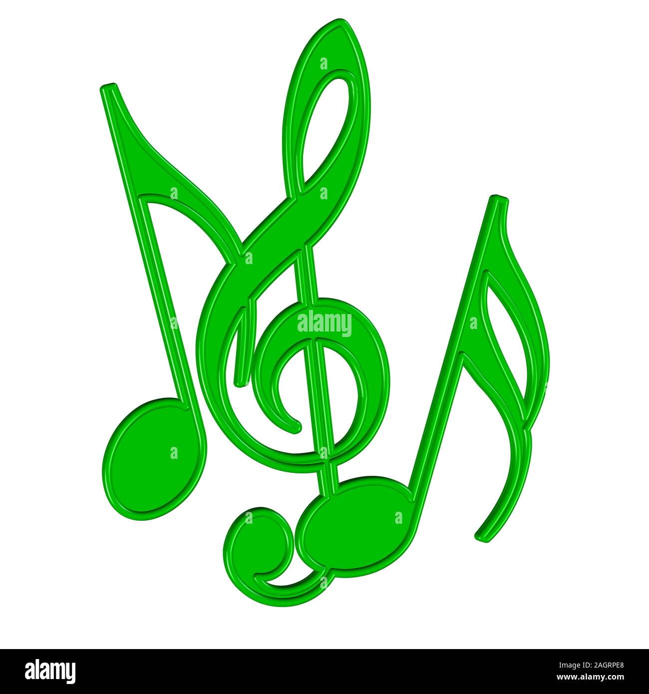 Green music notes and treble clef in front of white background Stock Photo  - Alamy