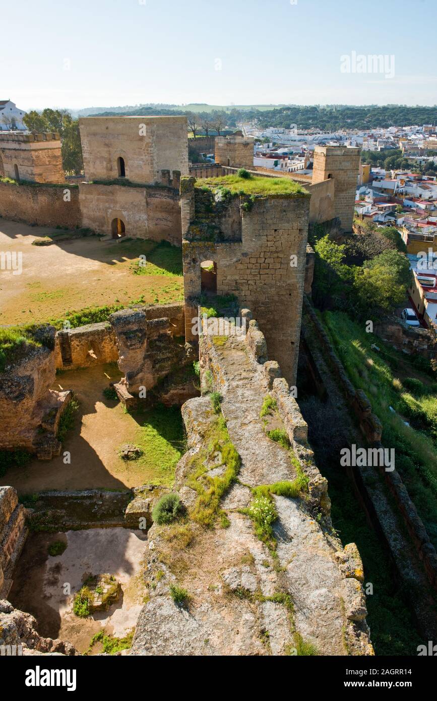 Castle Tower and Walls. Castillo de Alcalá de Guadaíra. Castle fortress. Andalusia, Southern Spain, Europe Stock Photo