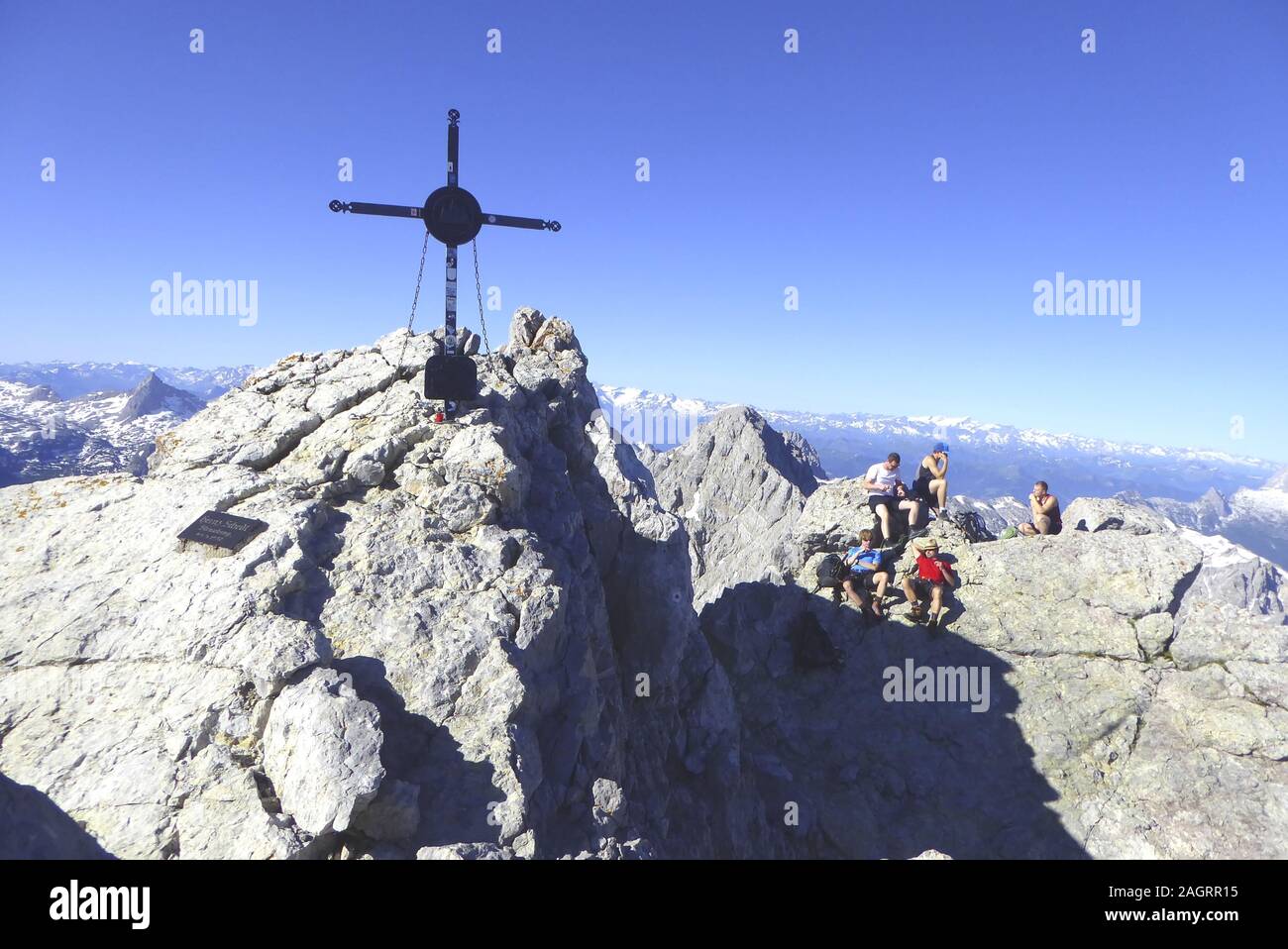 Watzmannüberschreitung: 2. Tag, Watzmann Mittelspitze 2713m. Im Hintergrund ist die Watzmann Südspitze 2712m zu erkennen. Stock Photo