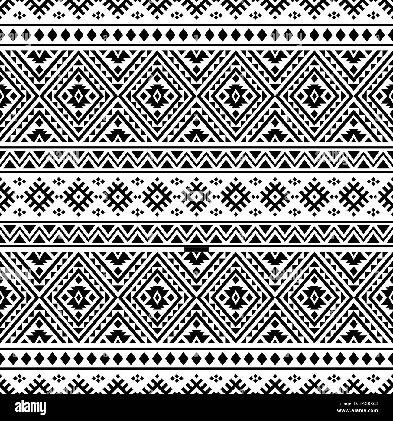 Seamless ethnic pattern vector in black and white color Stock Photo