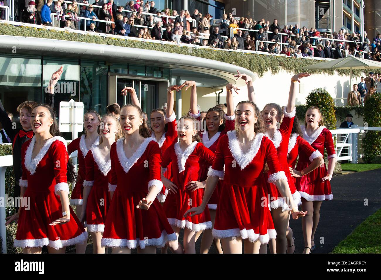 Ascot Racecourse, Berkshire, UK. 21st Dec, 2019.  Ascot Christmas Family Racing Weekend, The West End Kids entertain the crowds at Ascot Racecourse. Credit: Alamy Live News/Maureen McLean Credit: Maureen McLean/Alamy Live News Stock Photo