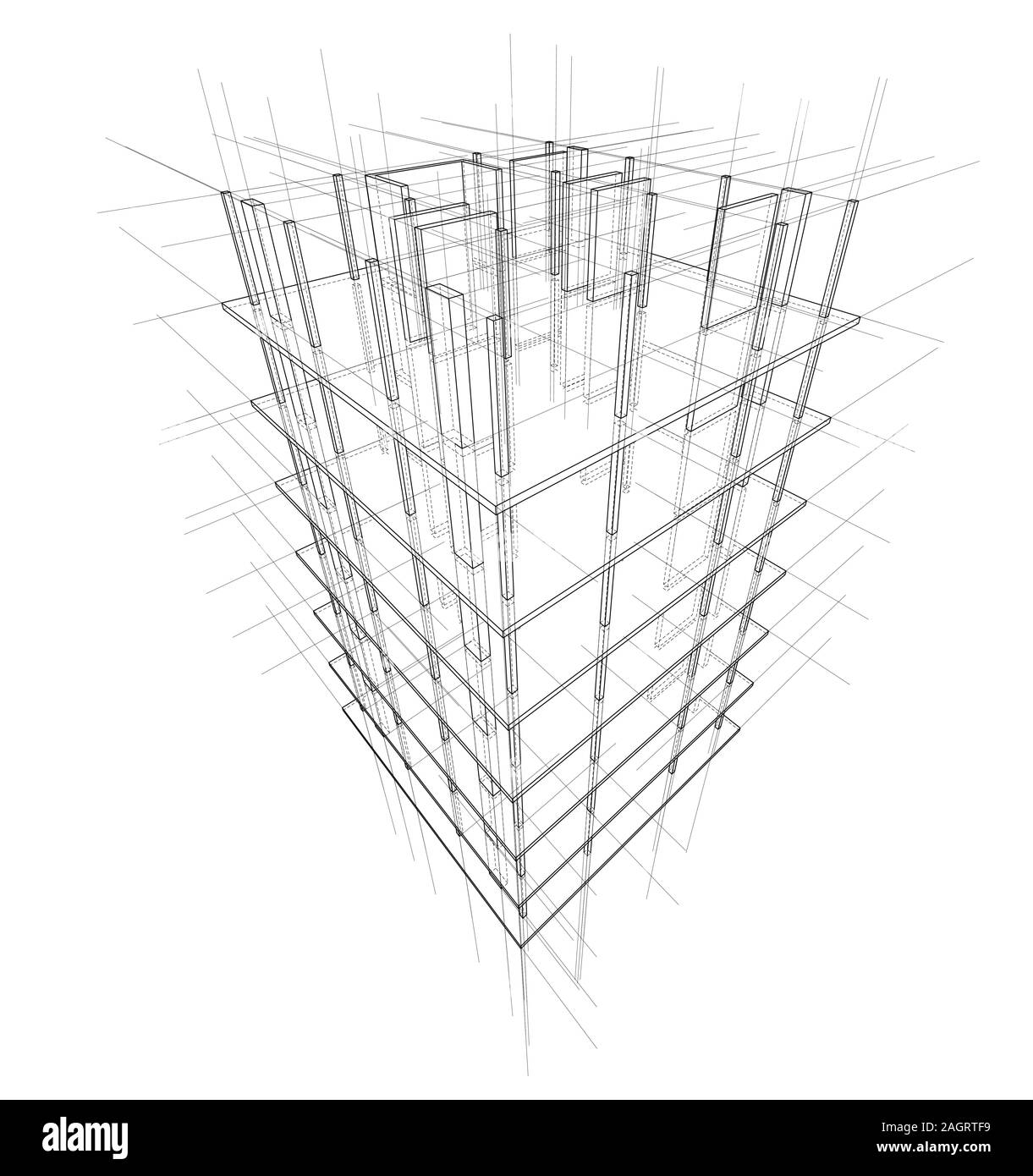 Drawing or sketch of a house under construction. Construction site