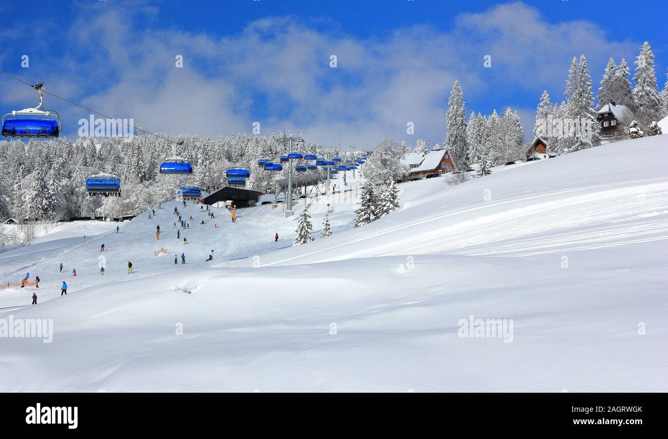 Skiing at Feldberg. Black Forest, Germany. Stock Photo