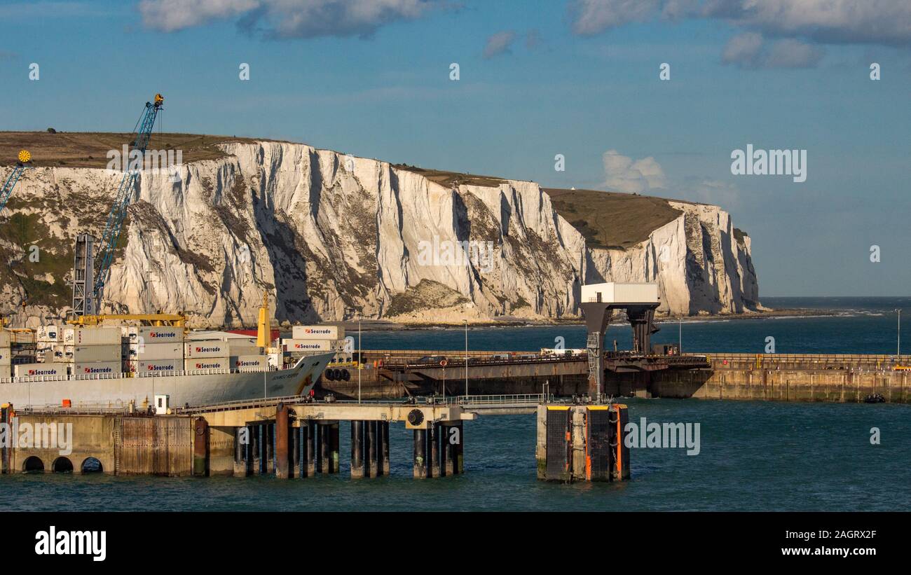 Approaching the White cliffs of Dover, England on a ferry fom Calais