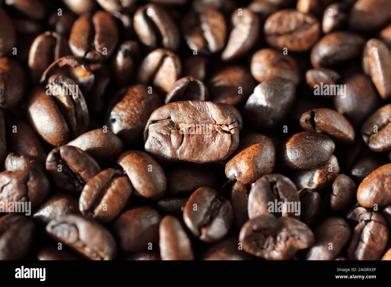 Espresso beans. Close up shot. Macro. Stock Photo