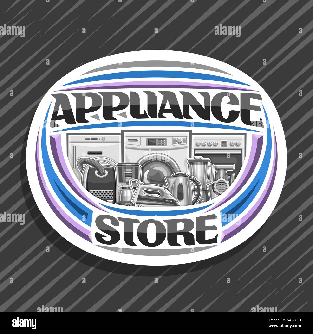 Vector logo for Appliance Store, white sign board with illustration of