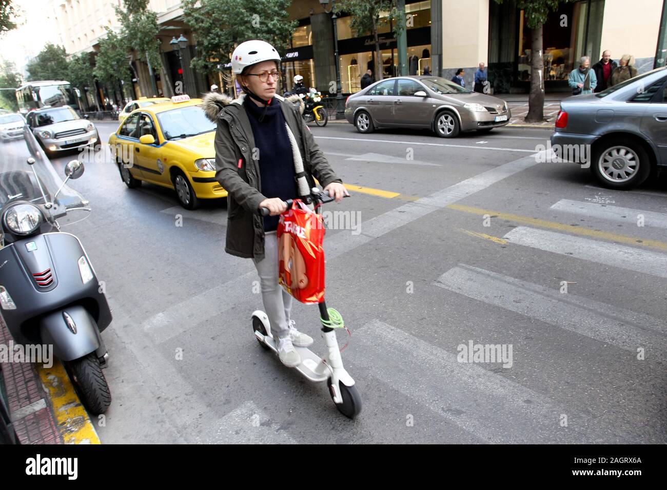 Electric Scooter in the center of Athens Stock Photo Alamy