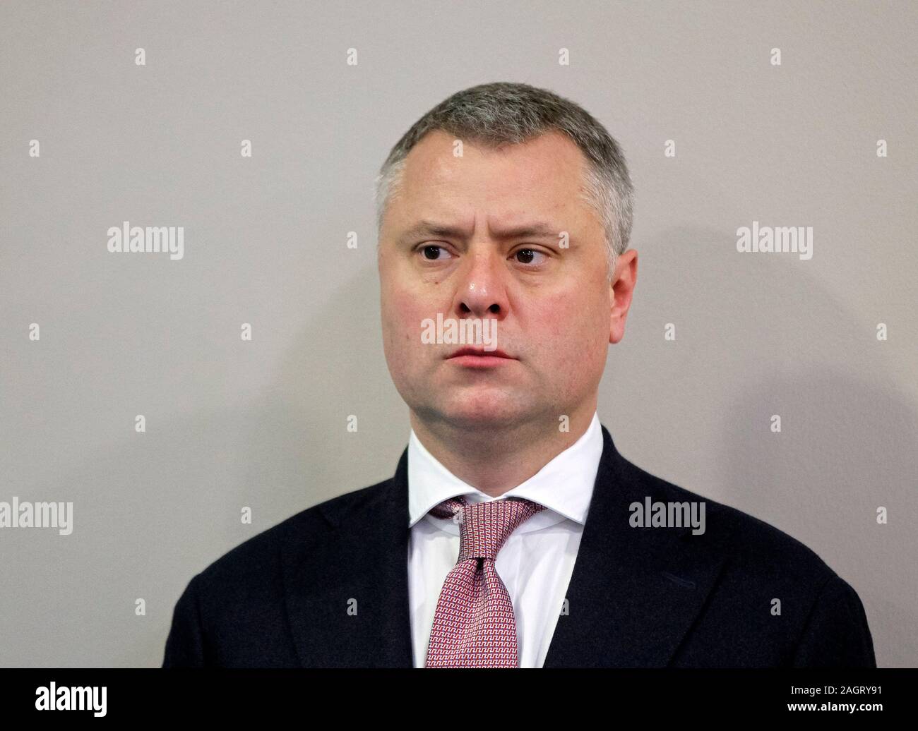 The NJSC Naftogaz of Ukraine Executive Director, Yuriy Vitrenko attends a press conference in Kiev.The European Union, Russia and Ukraine reached a final agreement about gas transit of Russian gas via Ukraine to Europe during the gas talks, reportedly by media. Stock Photo