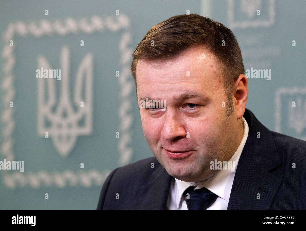 Ukrainian Minister of energy and environmental protection, Oleksiy Orzhel attends a press conference in Kiev.The European Union, Russia and Ukraine reached a final agreement about gas transit of Russian gas via Ukraine to Europe during the gas talks, reportedly by media. Stock Photo