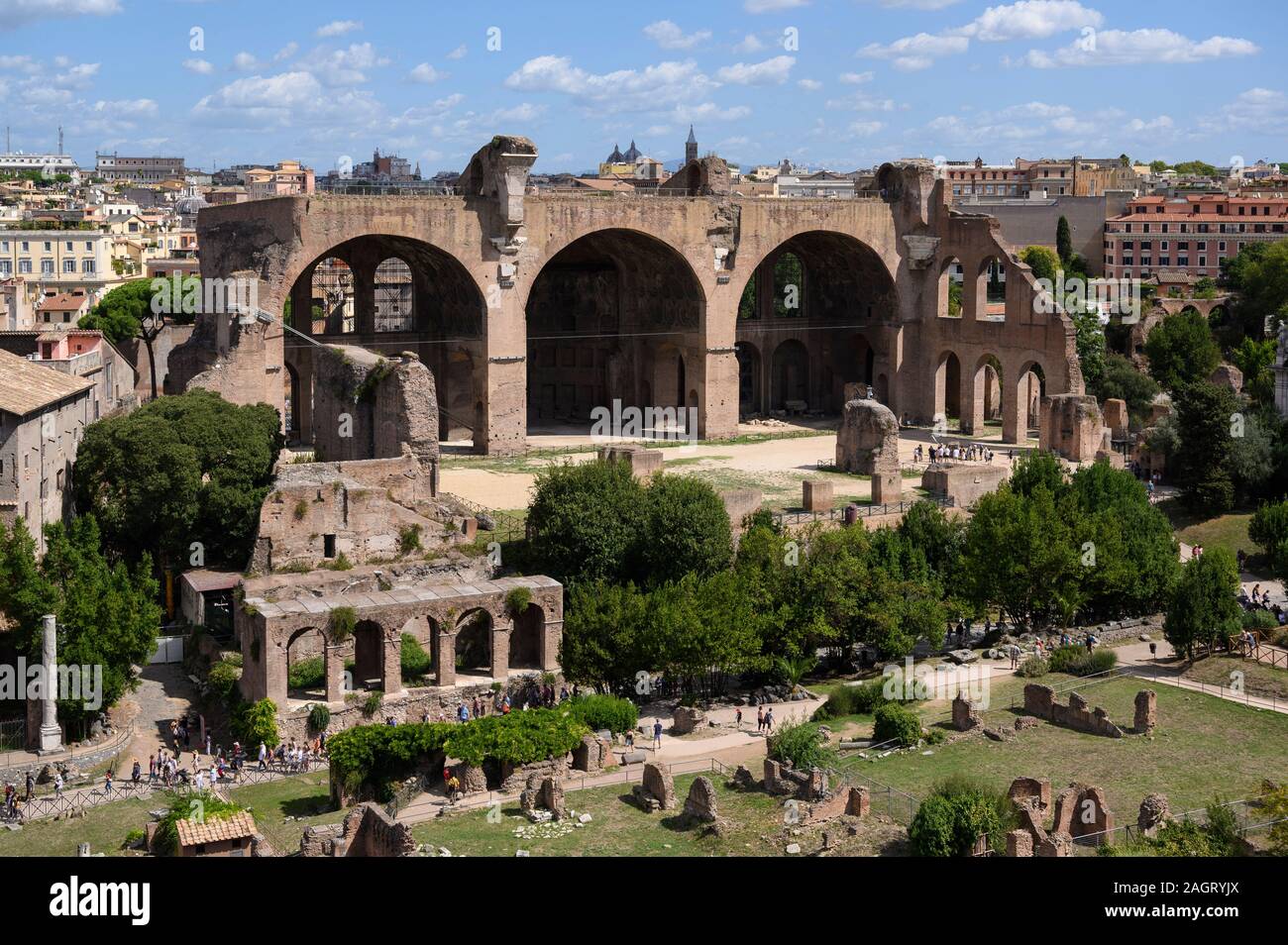 Rome. Italy. Roman Forum (Forum Romanum/Foro Romano), remains of the Basilica of Maxentius and Constantine (Basilica di Massenzio), 312 AD. Stock Photo