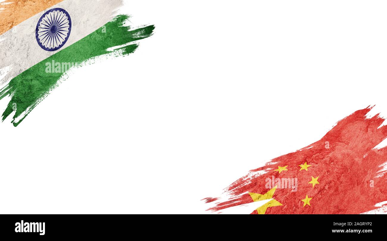 Flags of India and China on White Background Stock Photo