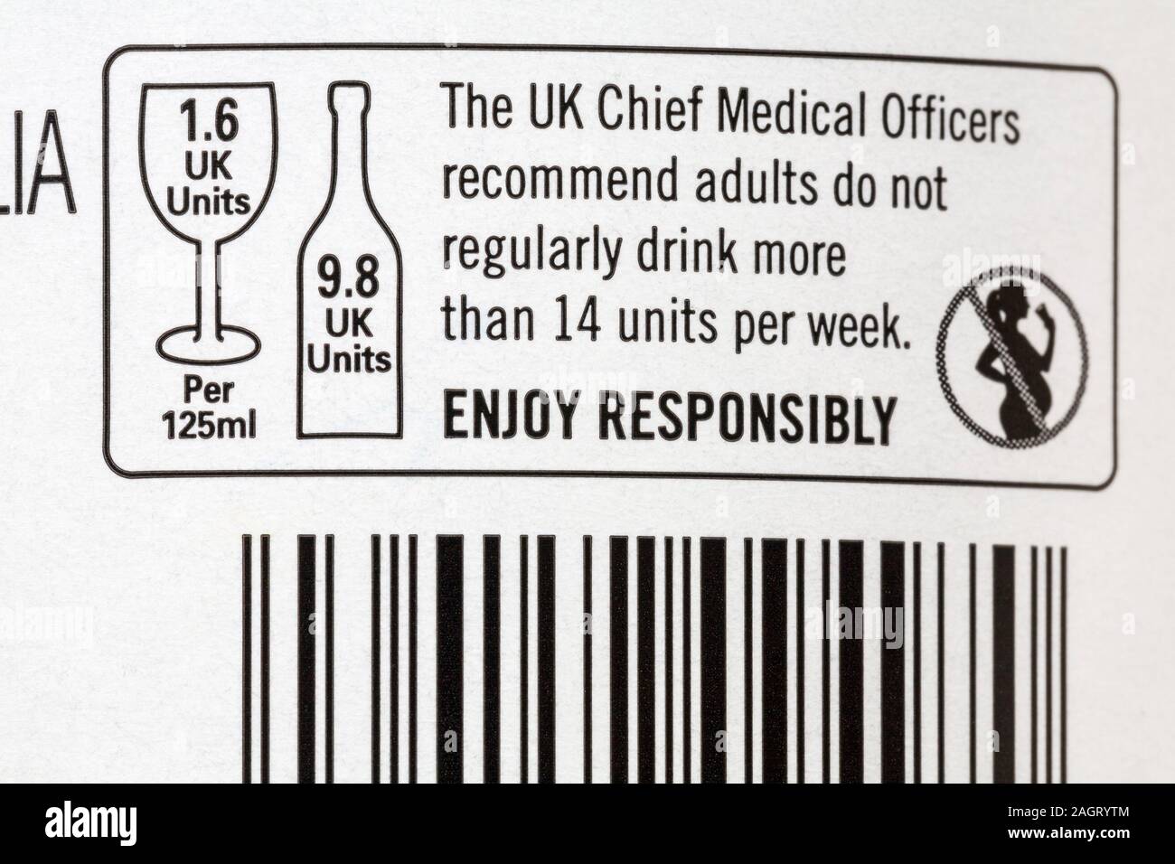 units of alcohol recommendation limits information on label on bottle of white wine Stock Photo