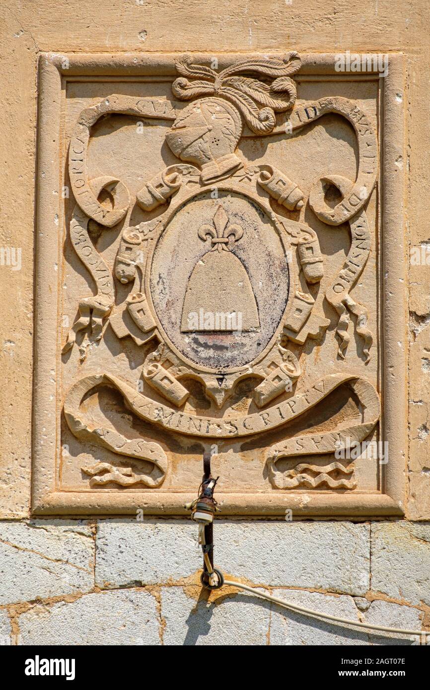 escudo nobiliario Puigdorfila, alqueria de Bànyols, Alaró, Mallorca, Balearic Islands, Spain. Stock Photo