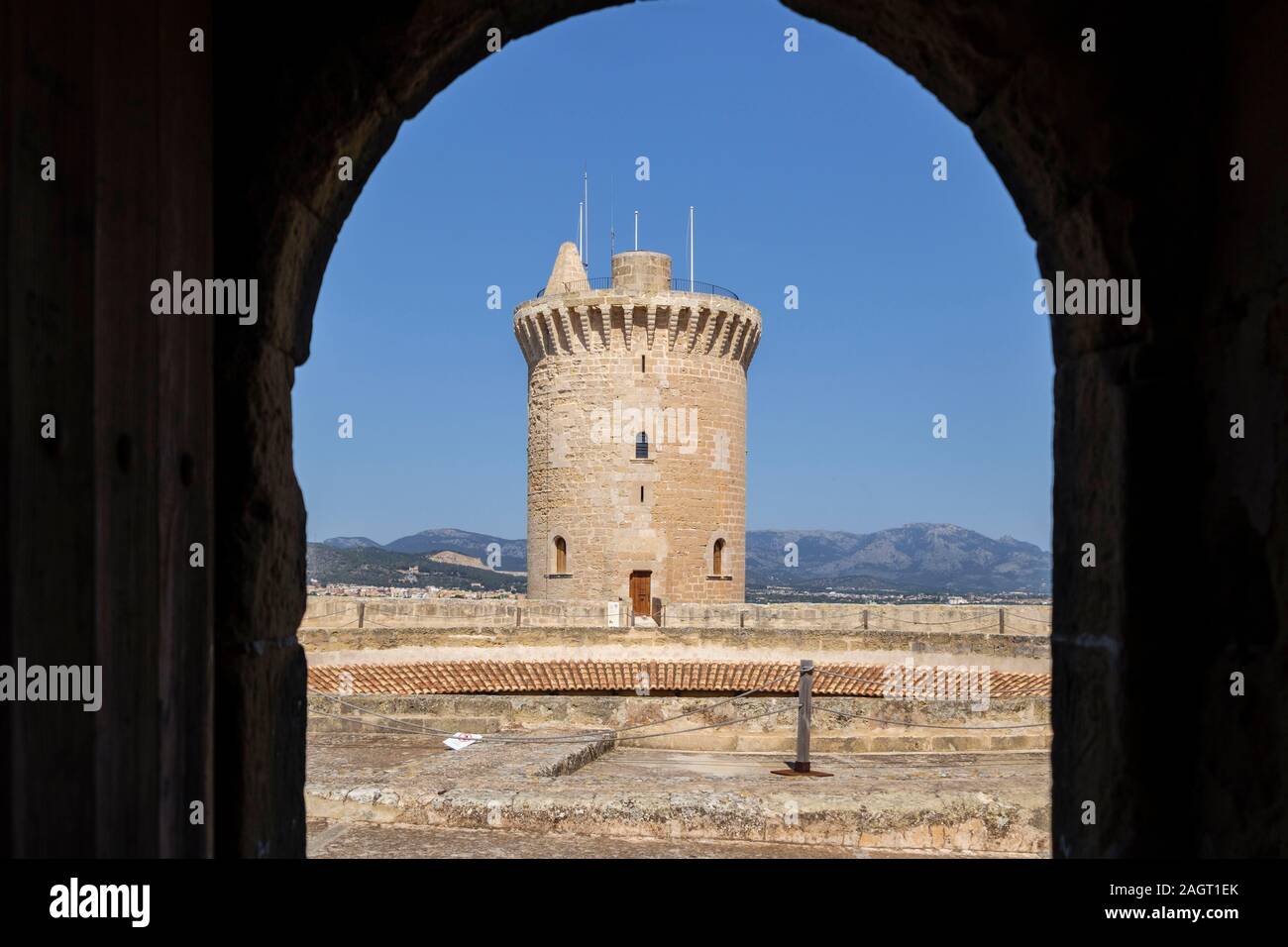 Torre del Homenaje, castillo de Bellver, siglo XIV, estilo gótico, Mallorca, balearic islands, Spain. Stock Photo