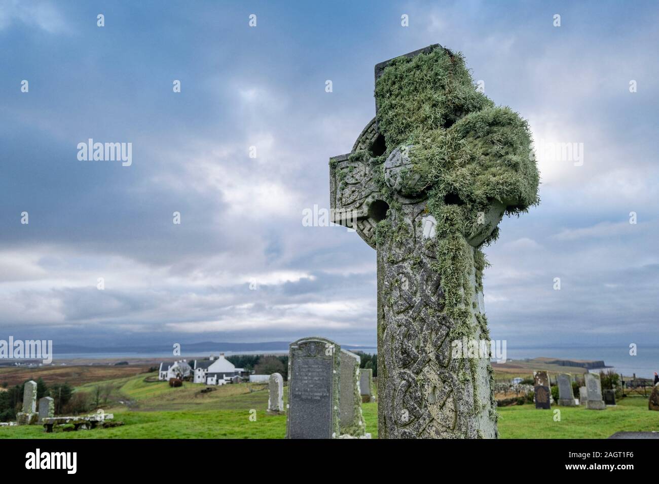 cementerio de Kilmuir, Kilmuir, ( Cille Mhoire ),costa oeste de la península de Trotternish, isla de Skye, Highlands, Escocia, Reino Unido. Stock Photo