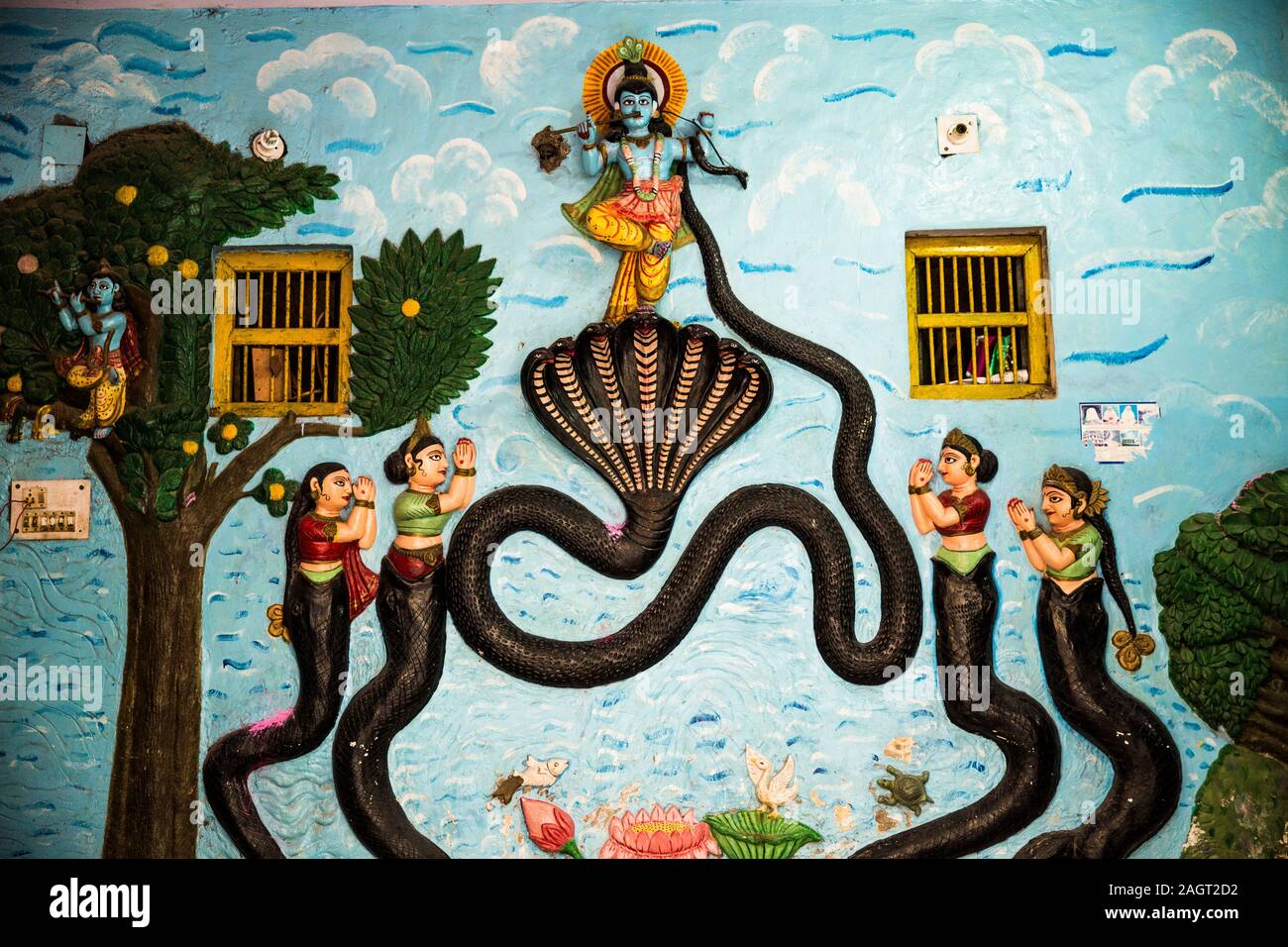 Krishna painting on a wall. Vrindavan, India Stock Photo - Alamy