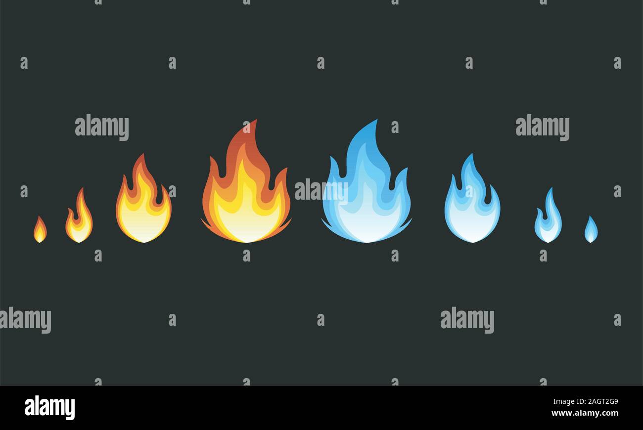 Red And Blue Flame Set Stock Vector