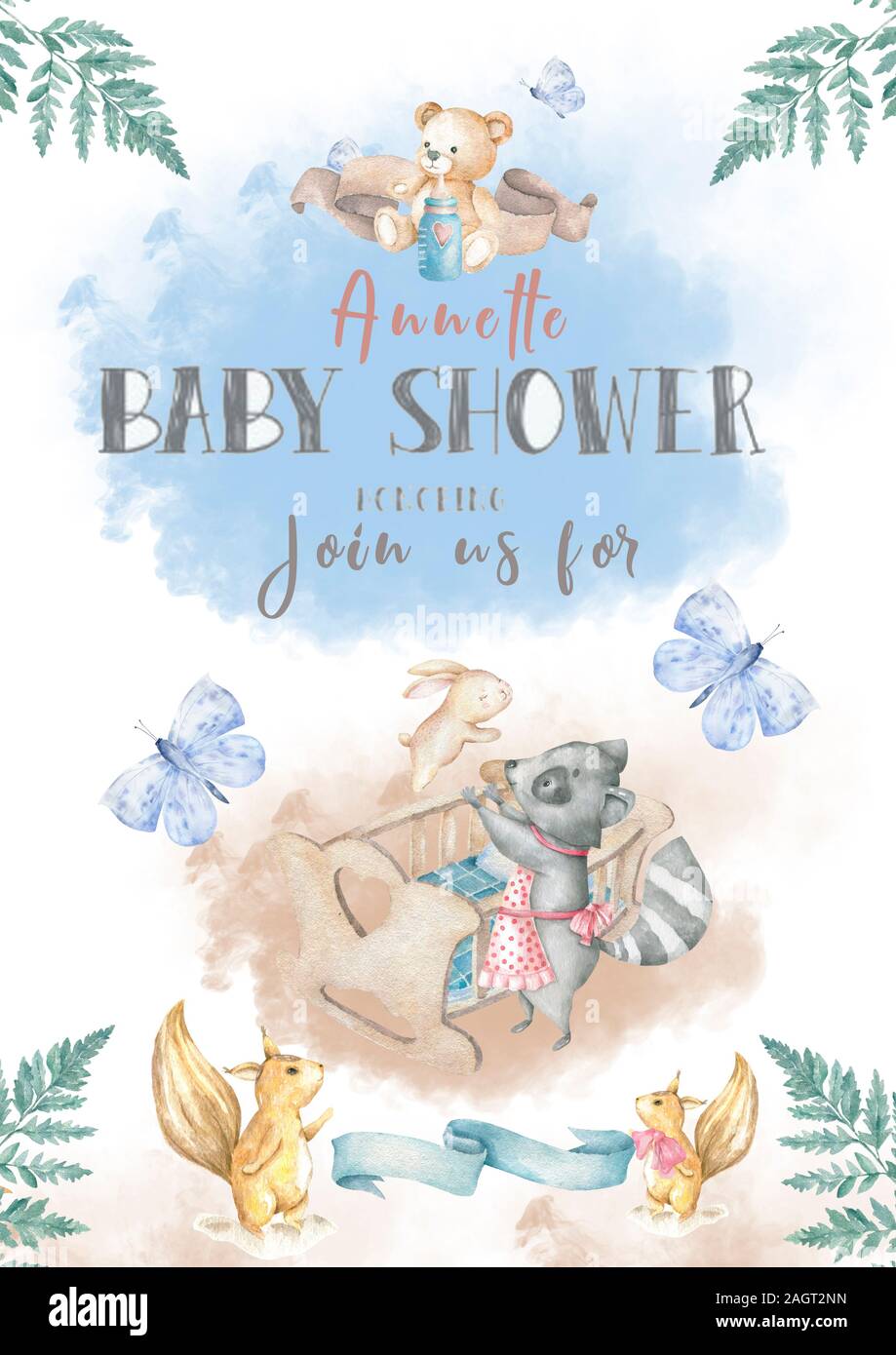 Baby Shower greeting card with Cute Raccoon boy and girl with two ...