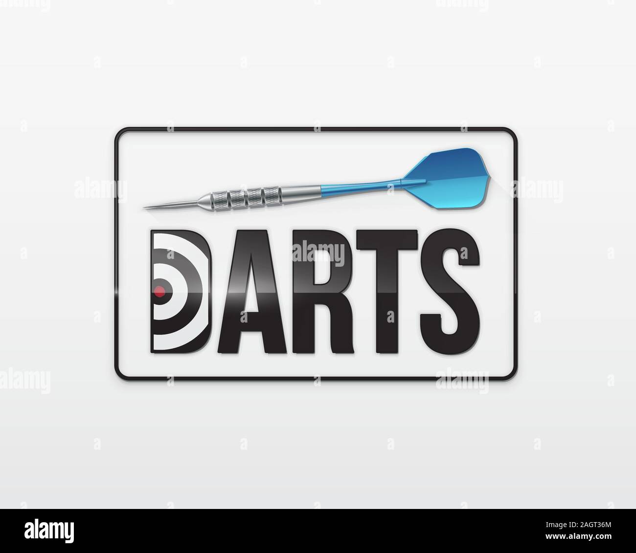 Darts game background. Vector illustration showing a detailed blue dart and name of the game containing the target Stock Vector