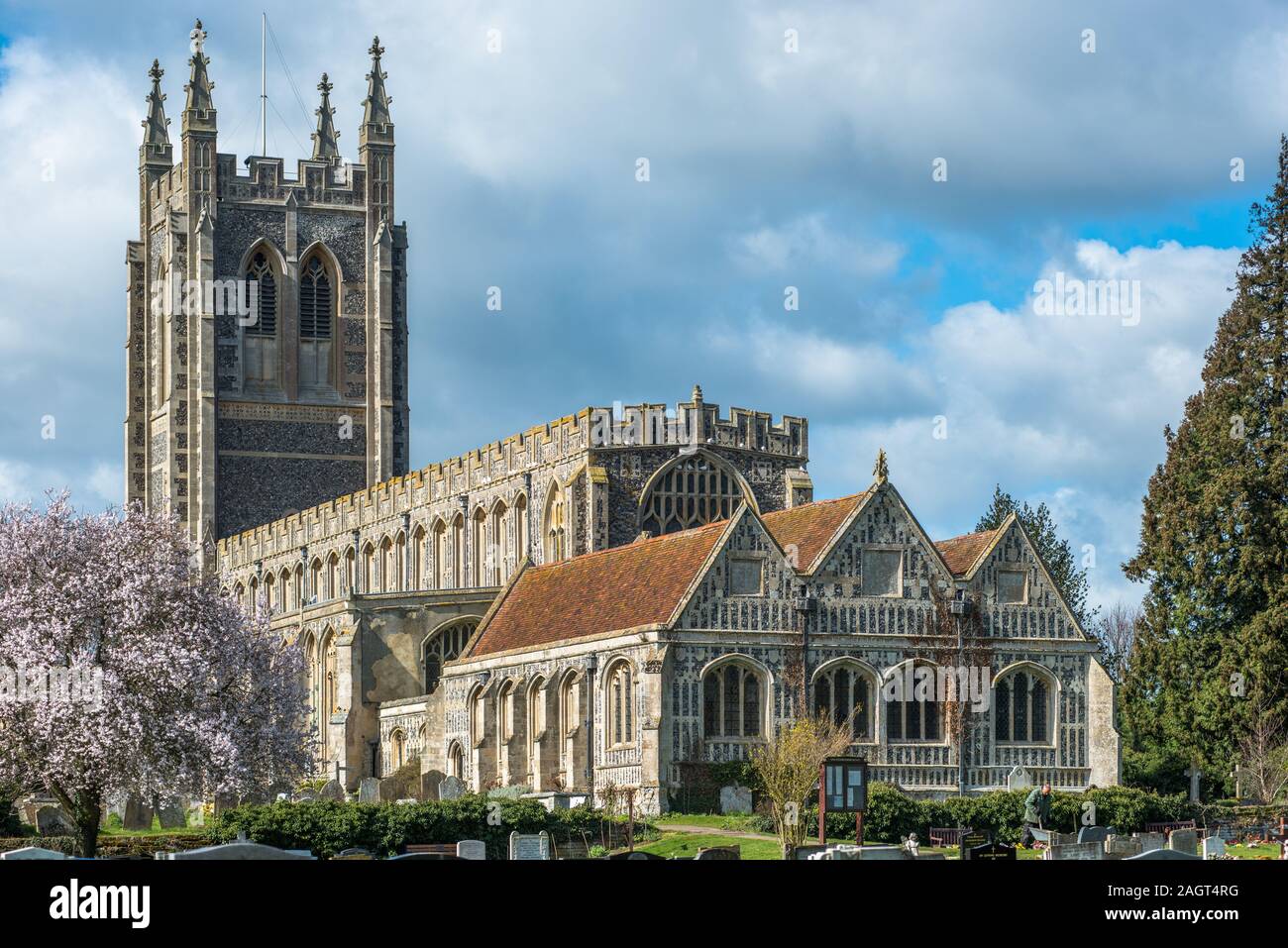 Holy Trinity Church at spring time, in the village of Long Melford, Suffolk, East Anglia, UK. Stock Photo