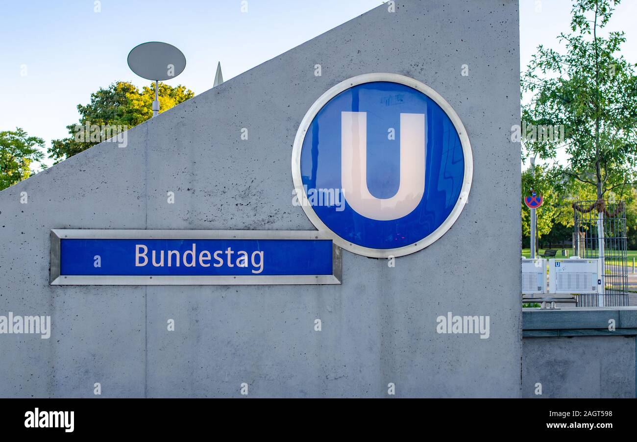 Signboard pointer to the Bundestag building, the building of the German ...