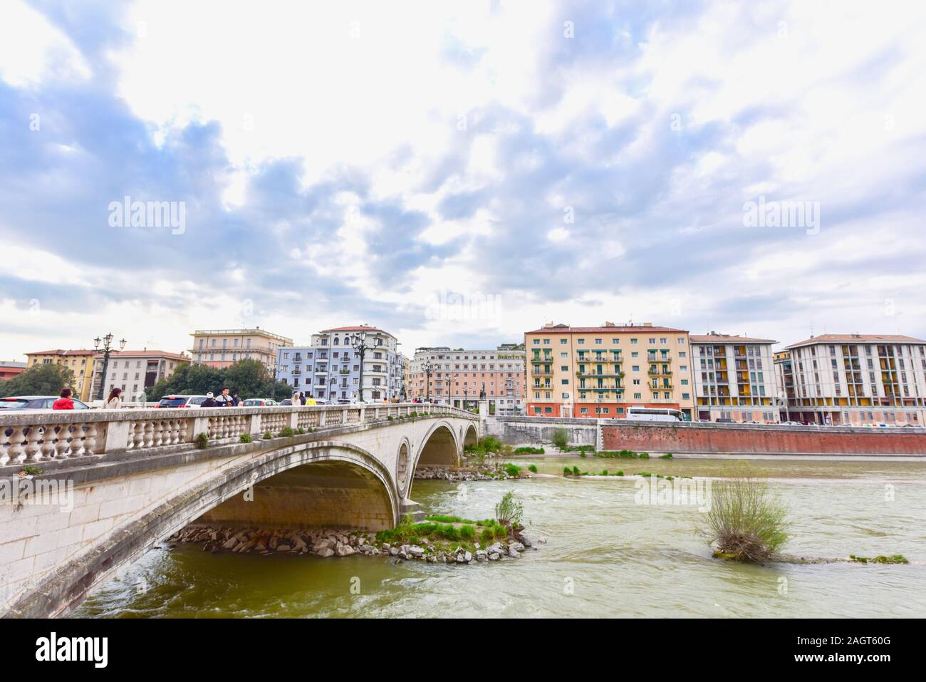 Roman Bridge Across the Adige River in Verona City, Italy Stock Photo ...