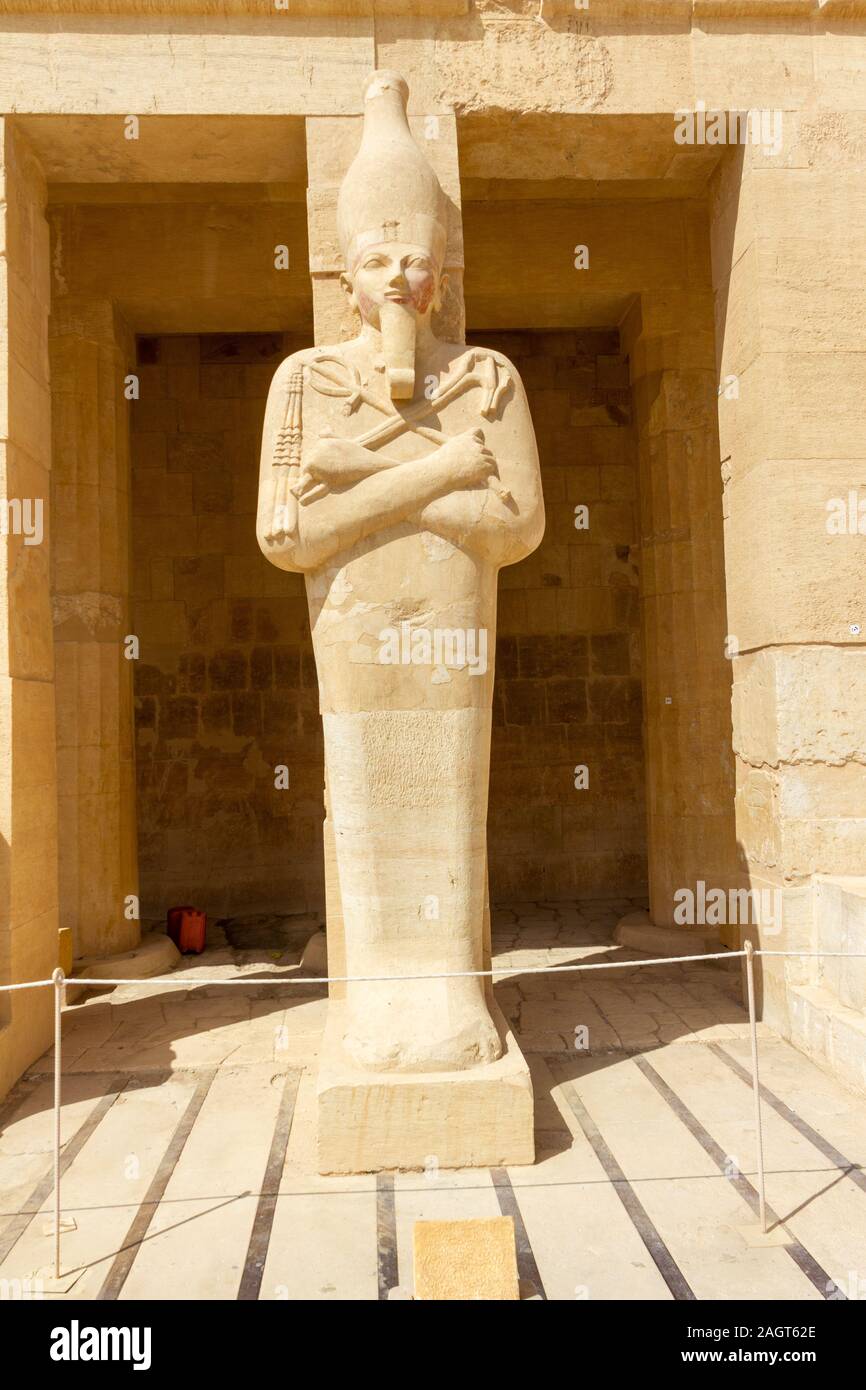 Large statues at the front of Queen Hatshepsut's temple in the valley